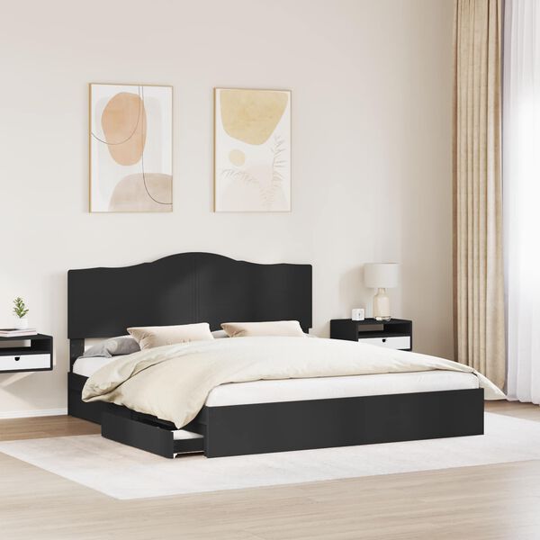 vidaXL Lit de Rangement Noir 200 x 200 cm Bois d'ing&eacute;nierie