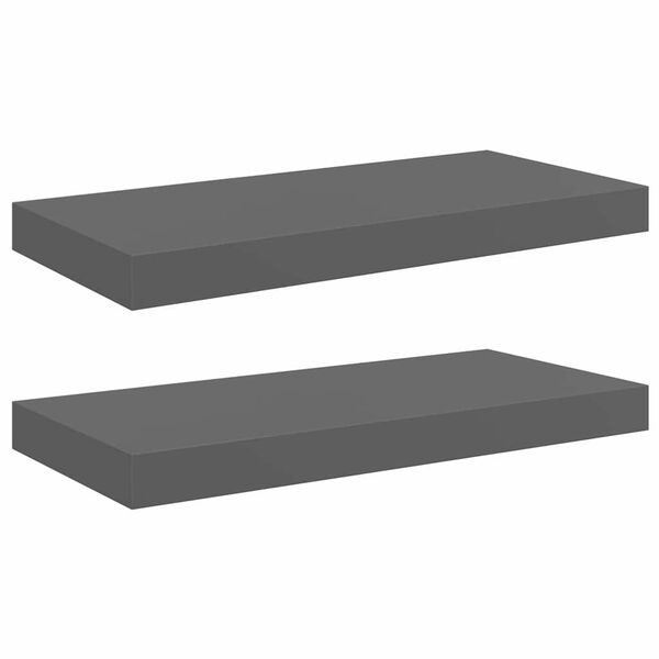 vidaXL &Eacute;tag&egrave;re murale flottante 2 pcs Gris brillant 50x23x3,8 cm MDF