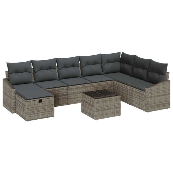 vidaXL Ensemble de canap&eacute; de jardin 9 pcs Gris 55 x 62 x 69 cm
