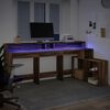 vidaXL Bureau et lumi&egrave;res LED ch&ecirc;ne marron bois d'ing&eacute;nierie