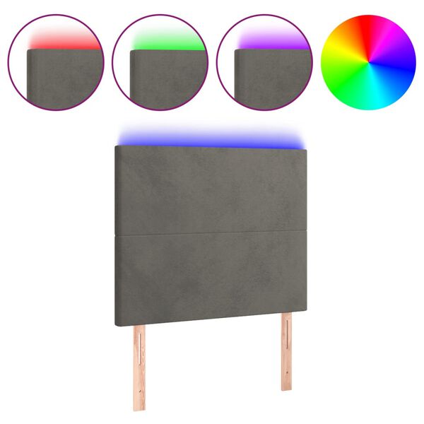 vidaXL T&ecirc;te de lit &agrave; LED Gris fonc&eacute; 90x5x118/128 cm Velours