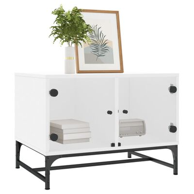 vidaXL Table basse avec portes en verre blanc 68,5x50x50 cm