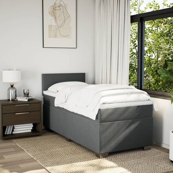 vidaXL Sommier &agrave; lattes de lit avec matelas Gris fonc&eacute; 100x200cm Tissu