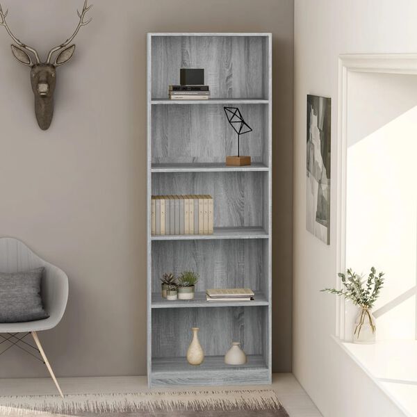 vidaXL Biblioth&egrave;que 5 niveaux Sonoma gris 60x24x175 cm