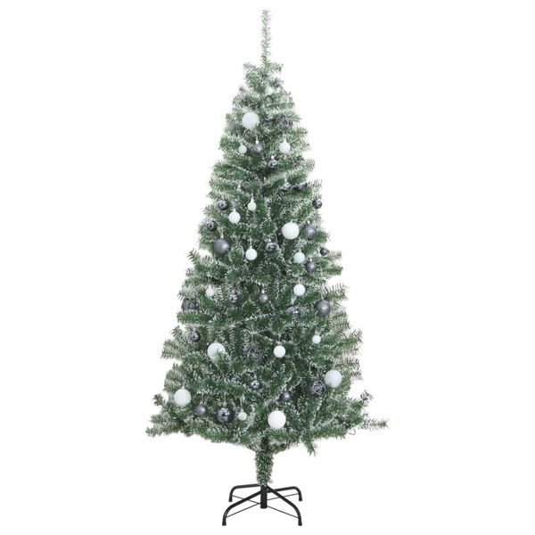 vidaXL Sapin de No&euml;l artificiel 300 LED&boules&neige floqu&eacute;e 210 cm