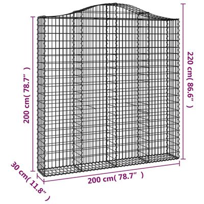 vidaXL Paniers à gabions arqués 7 pcs 200x30x200/220 cm fer galvanisé