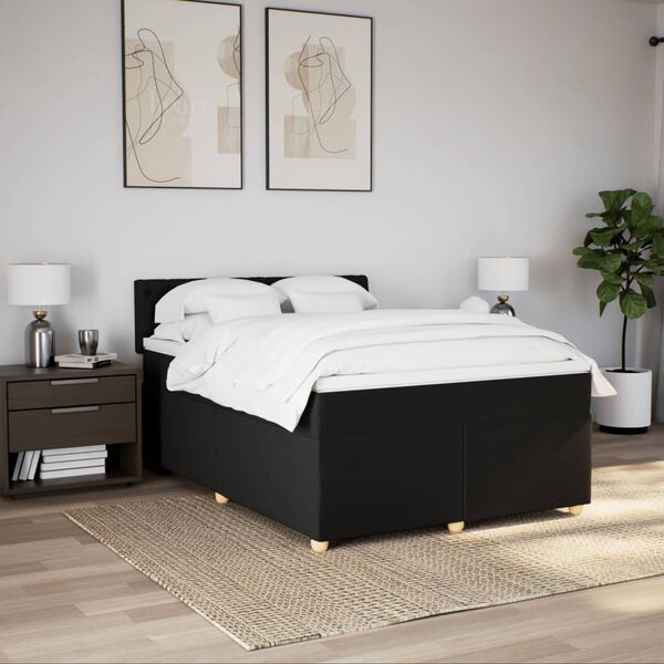 vidaXL Sommier &agrave; lattes de lit avec matelas Noir 140x200 cm Tissu