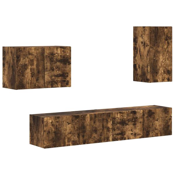vidaXL Ensemble de meuble TV mural 4 pcs Ch&ecirc;ne fum&eacute; Bois d'ing&eacute;nierie