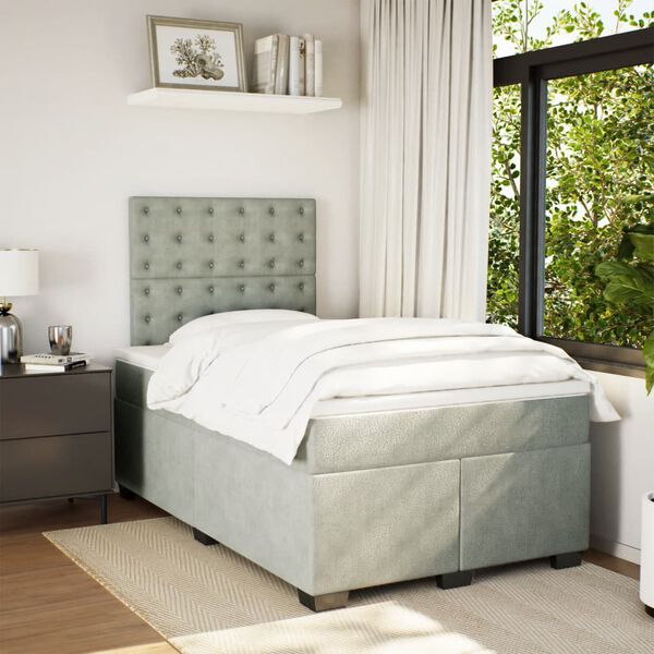 vidaXL Sommier &agrave; lattes de lit et matelas gris clair 120x190cm velours