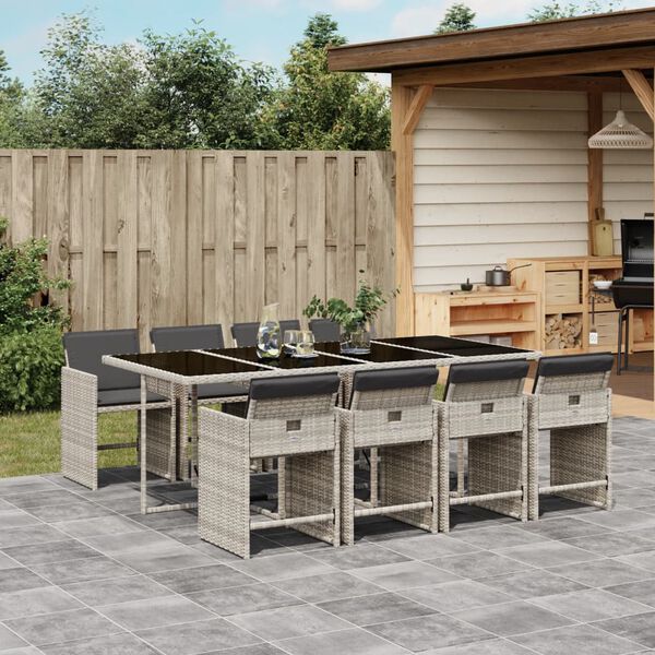 vidaXL Ensemble &agrave; manger de jardin et coussins 9 pcs gris clair rotin