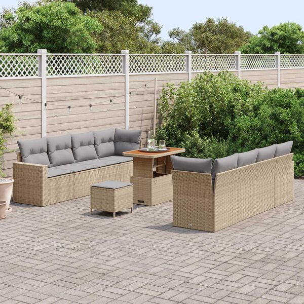 vidaXL Ensemble de canapé de jardin 11 pcs Beige polyrotin