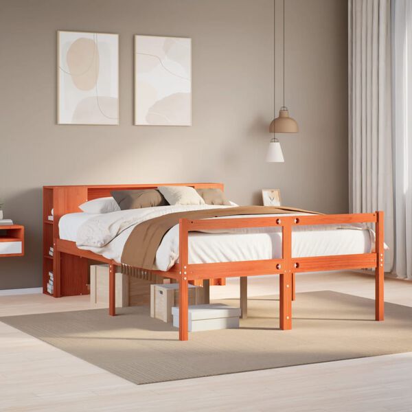vidaXL Lit biblioth&egrave;que sans matelas cire marron 140x200cm bois massif