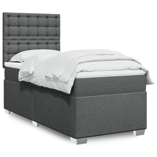 vidaXL Sommier &agrave; lattes de lit et matelas Gris fonc&eacute; 90x190 cm Tissu