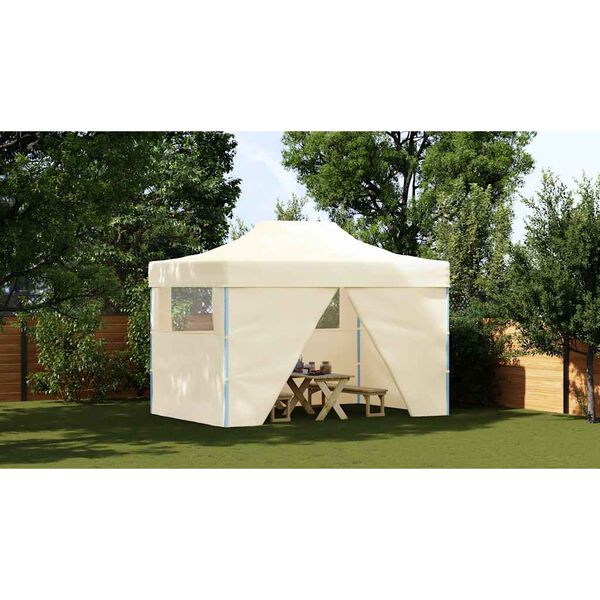 vidaXL Tente pliable avec 4 parois lat&eacute;raux 3 x 4,5 m Blanc cr&egrave;me