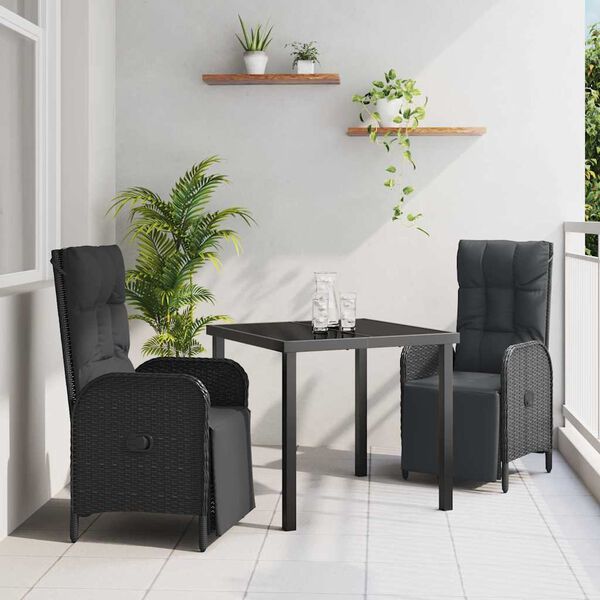 vidaXL Ensemble de salle &agrave; manger pour jardin 3 pcs Noir polyrotin
