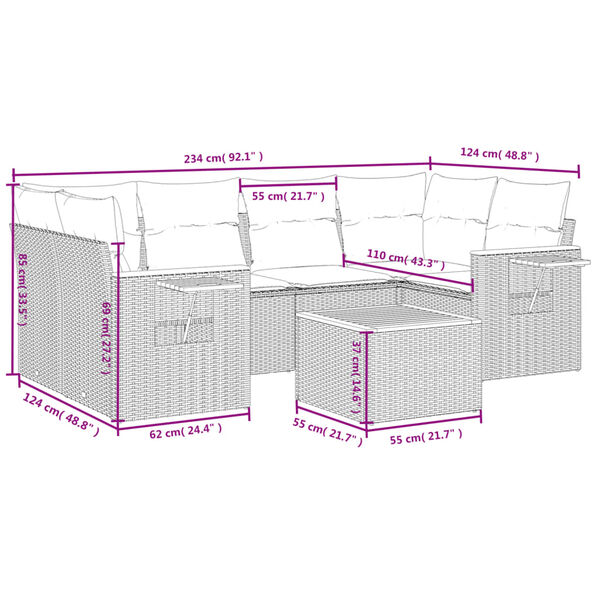 vidaXL Salon de jardin avec coussins 7 pcs gris r&eacute;sine tress&eacute;e