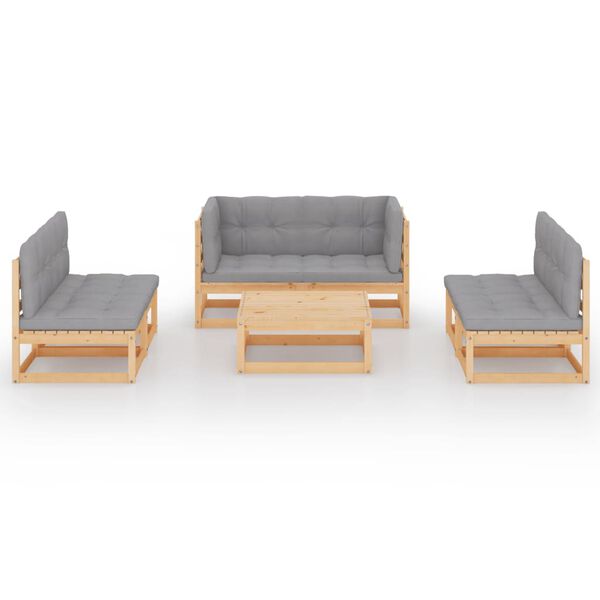 vidaXL Salon de jardin 7 pcs avec coussins Bois de pin massif