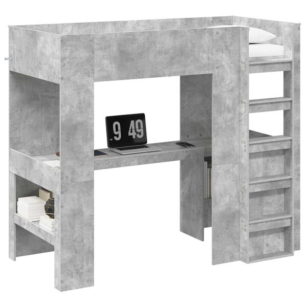 vidaXL Cadre de lit superpos&eacute; avec bureau Gris b&eacute;ton 90 x 200 cm
