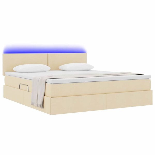 vidaXL Lit avec rangement et LED avec matelas Cr&egrave;me 160 x 200 cm tissu