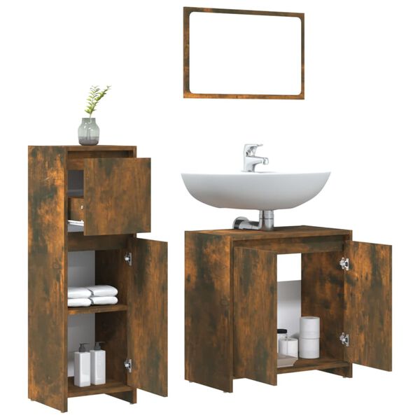 vidaXL Ensemble de meubles de salle de bain 3 pcs Ch&ecirc;ne fum&eacute;