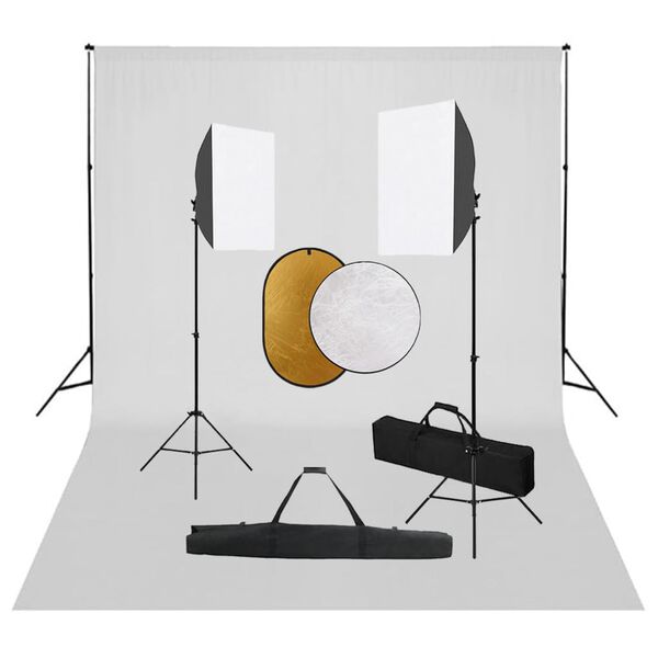vidaXL Kit de studio photo bo&icirc;tes &agrave; lumi&egrave;re toile de fond r&eacute;flecteur