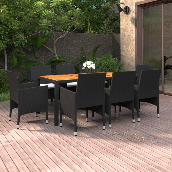 vidaXL Ensemble &agrave; manger de jardin 9 pcs R&eacute;sine tress&eacute;e Noir