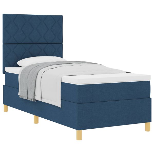 vidaXL Lit &agrave; ressorts avec matelas Bleu 100 x 200 cm tissu