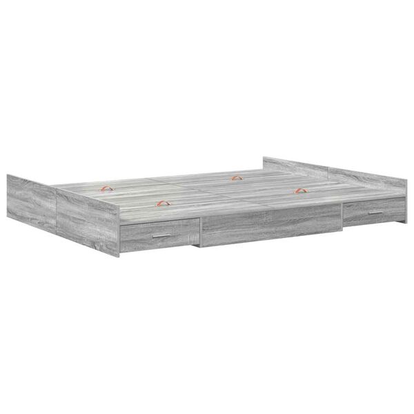 vidaXL Cadre de lit avec rangement Gris Sonoma 135 x 190 cm