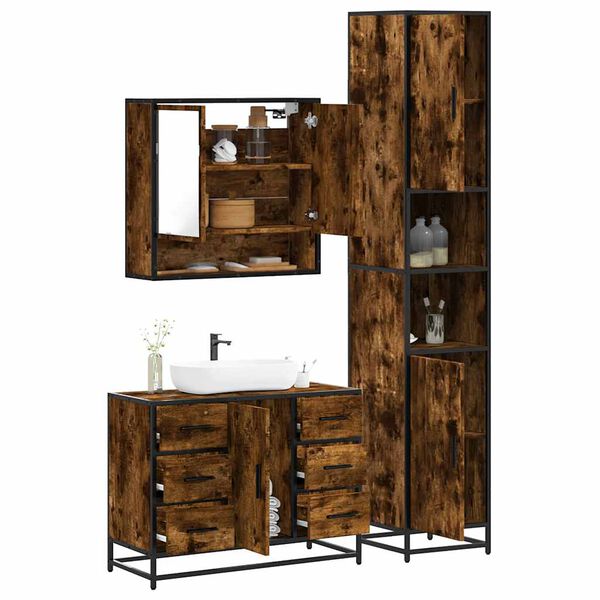 vidaXL Ensemble de meubles de salle de bain 3 pcs Ch&ecirc;ne fum&eacute;