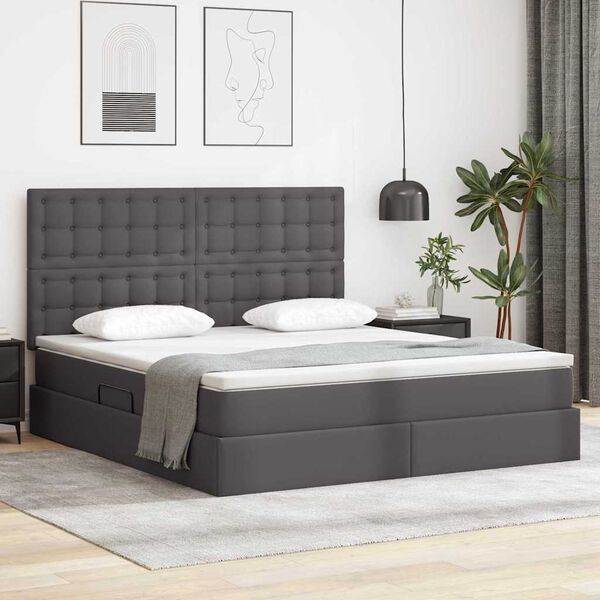 vidaXL Lit de Rangement Gris 160 x 200 cm Cuir synth&eacute;tique