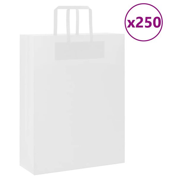 vidaXL Sacs en papier 250 pcs avec poign&eacute;es blanc 32x12x42 cm