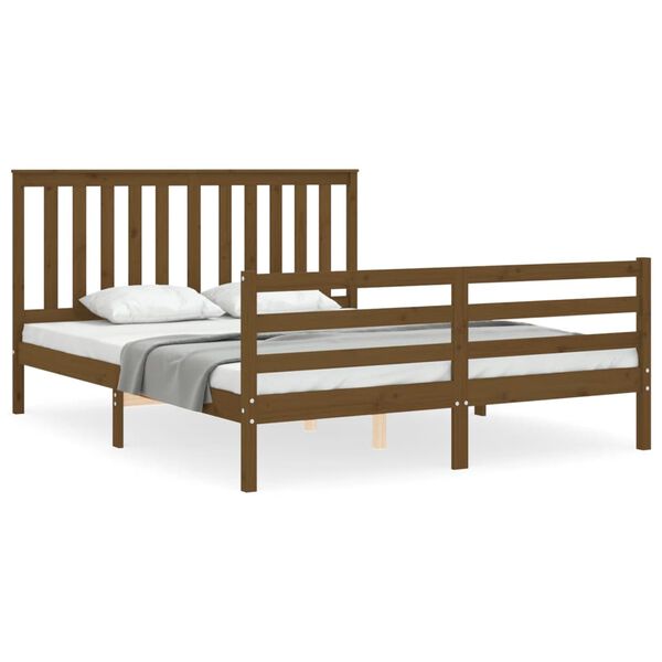 vidaXL Cadre de lit avec t&ecirc;te de lit marron miel 160x200cm bois massif