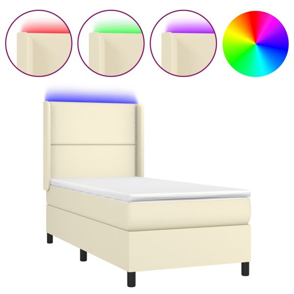 vidaXL Sommier &agrave; lattes de lit matelas LED Cr&egrave;me 90x200cm Similicuir