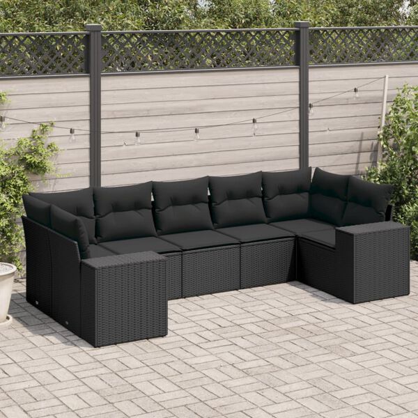 vidaXL Salon de jardin 7 pcs avec coussins noir r&eacute;sine tress&eacute;e