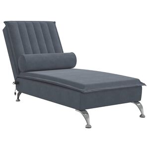 vidaXL Chaise longue de massage avec traversin gris fonc&eacute; velours