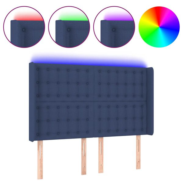 vidaXL T&ecirc;te de lit &agrave; LED Bleu 147x16x118/128 cm Tissu