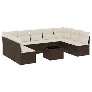 vidaXL Salon de jardin 10 pcs avec coussins marron r&eacute;sine tress&eacute;e