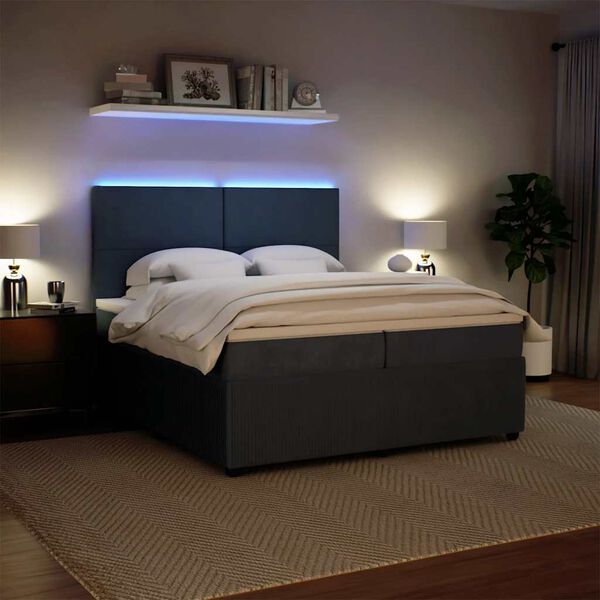 vidaXL Sommier &agrave; lattes de lit et matelas Gris fonc&eacute; 200x200cm Velours