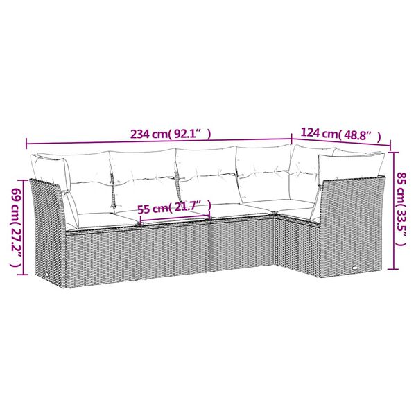 vidaXL Salon de jardin 5 pcs avec coussins gris clair r&eacute;sine tress&eacute;e