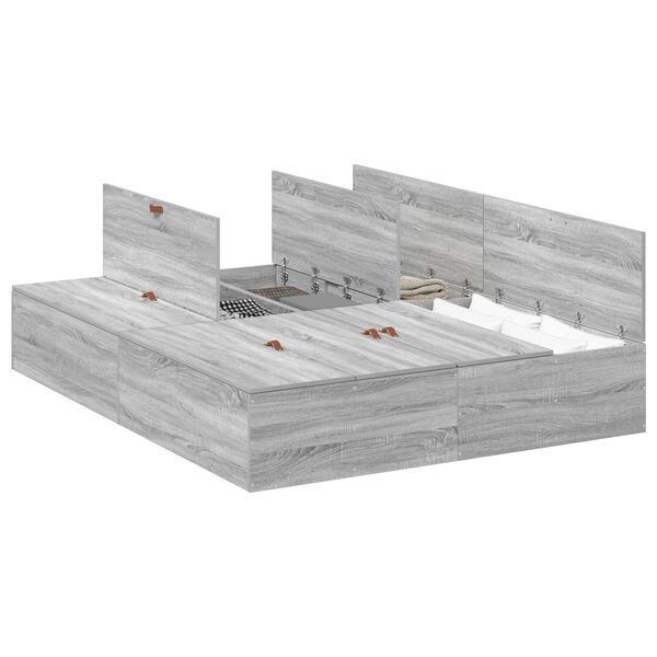 vidaXL Cadre de lit avec rangement Gris Sonoma 135 x 190 cm