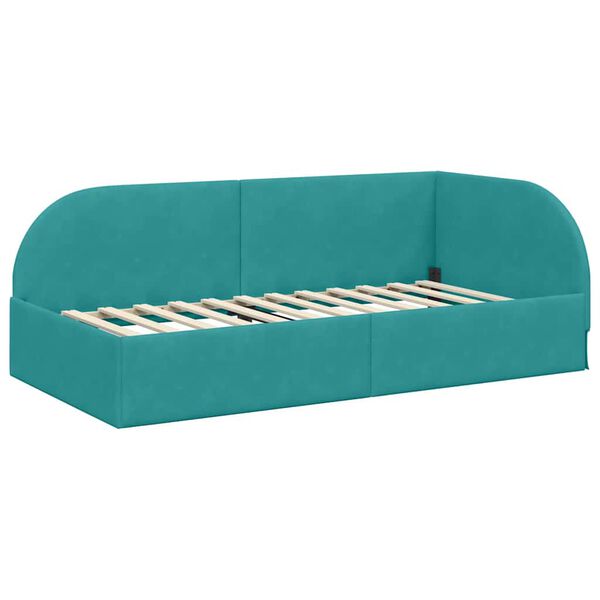 vidaXL Cadre de lit d'angle Turquoise 90 cm x 200 cm Velours