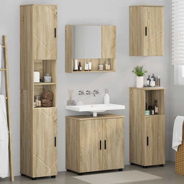 vidaXL Ensemble de mobilier de salle de bain 5 pcs Ch&ecirc;ne Sonoma