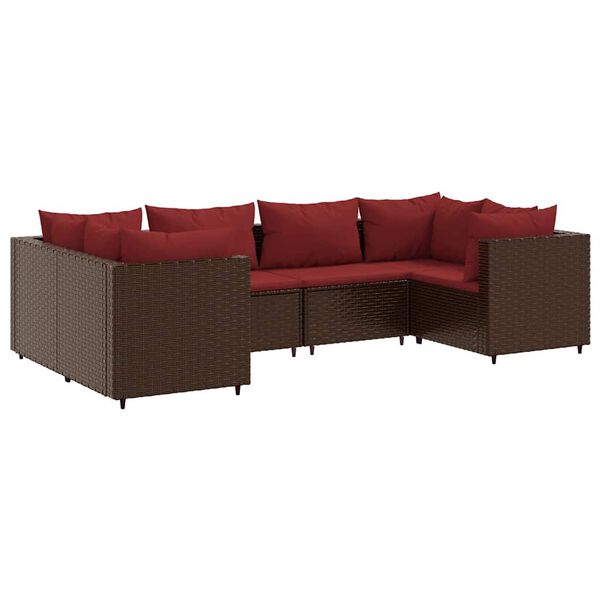 vidaXL Salon de jardin 6 pcs avec coussins Marron R&eacute;sine tress&eacute;e