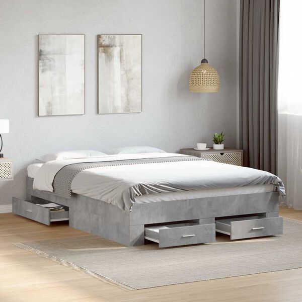vidaXL Cadre de lit avec tiroirs sans matelas gris b&eacute;ton 135x190 cm