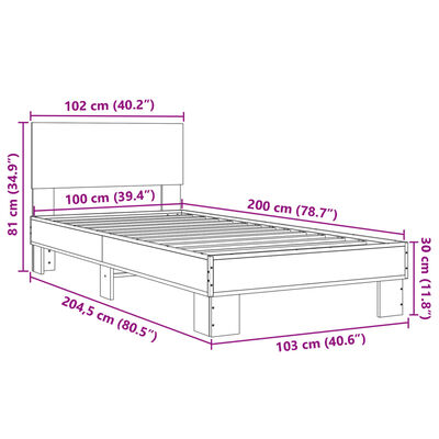 vidaXL Cadre de lit sans matelas sonoma gris 100x200 cm