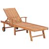 vidaXL Chaises longues lot de 2 avec table et coussin Bois teck solide