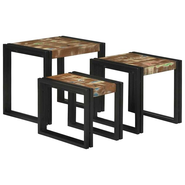 vidaXL Table Gigogne 3 pcs Bois massif r&eacute;cup&eacute;r&eacute; et m&eacute;tal