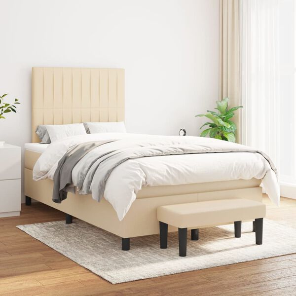 vidaXL Sommier &agrave; lattes de lit avec matelas Cr&egrave;me 120x200 cm Tissu