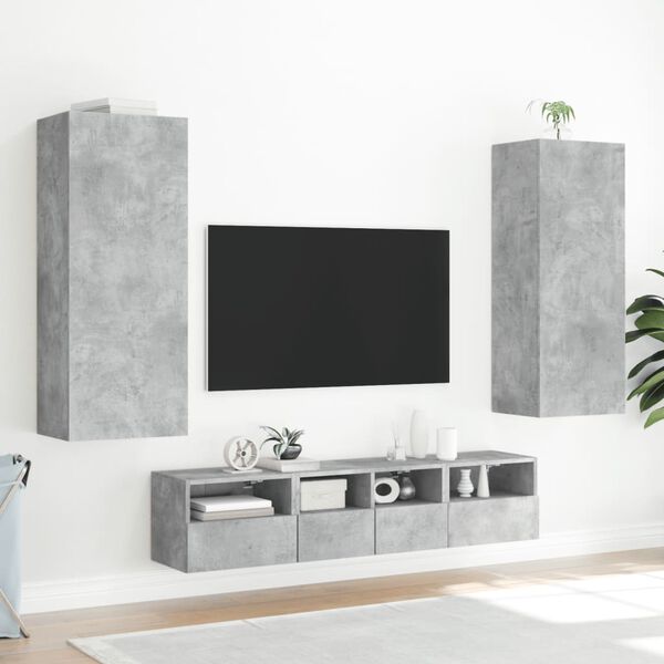 vidaXL Unit&eacute;s murales TV 5 pcs gris b&eacute;ton bois d'ing&eacute;nierie