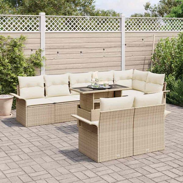 vidaXL Ensemble de canap&eacute; de jardin 9 pcs Beige Poly rotin